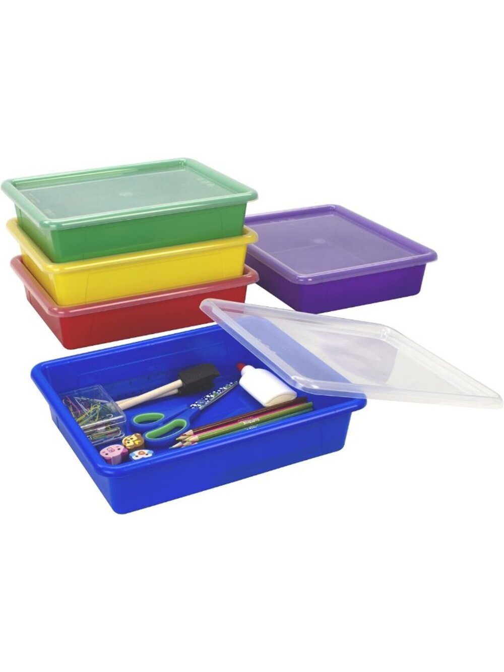 Flat Storage Tray Organizer Bin for Classroom, Office & Home - Assorted Colors